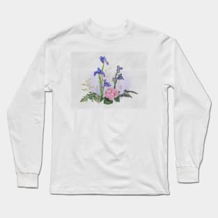 Ikebana watercolor with irises Long Sleeve T-Shirt